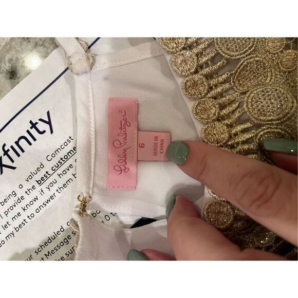 Lilly Pulitzer White & Gold Applique Halter Style Cocktail Dress sz 6 EUC - Picture 5 of 6